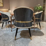 Barrel-Back Dining Chair with Channeled Leather and Horizontal Metal Belt